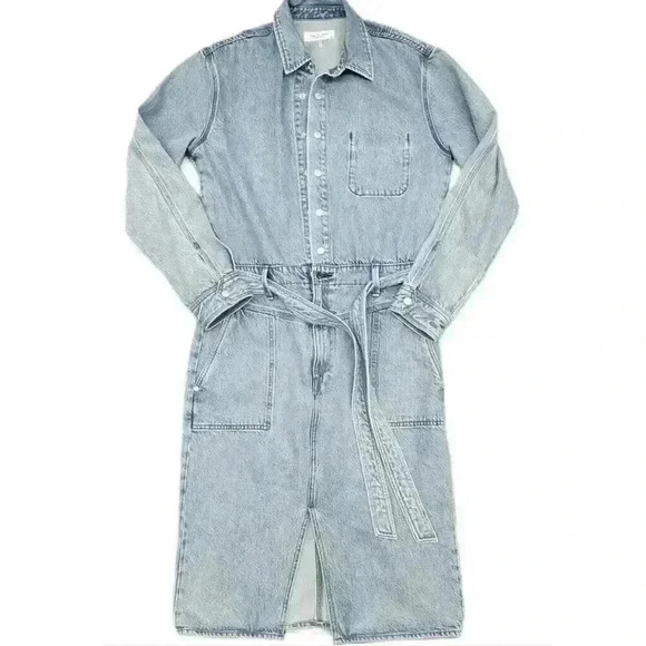 Rag & Bone Mia Belted Midi Jeans Dress Denim Chambray Blue Large L Button Up NEW - Picture 2 of 6